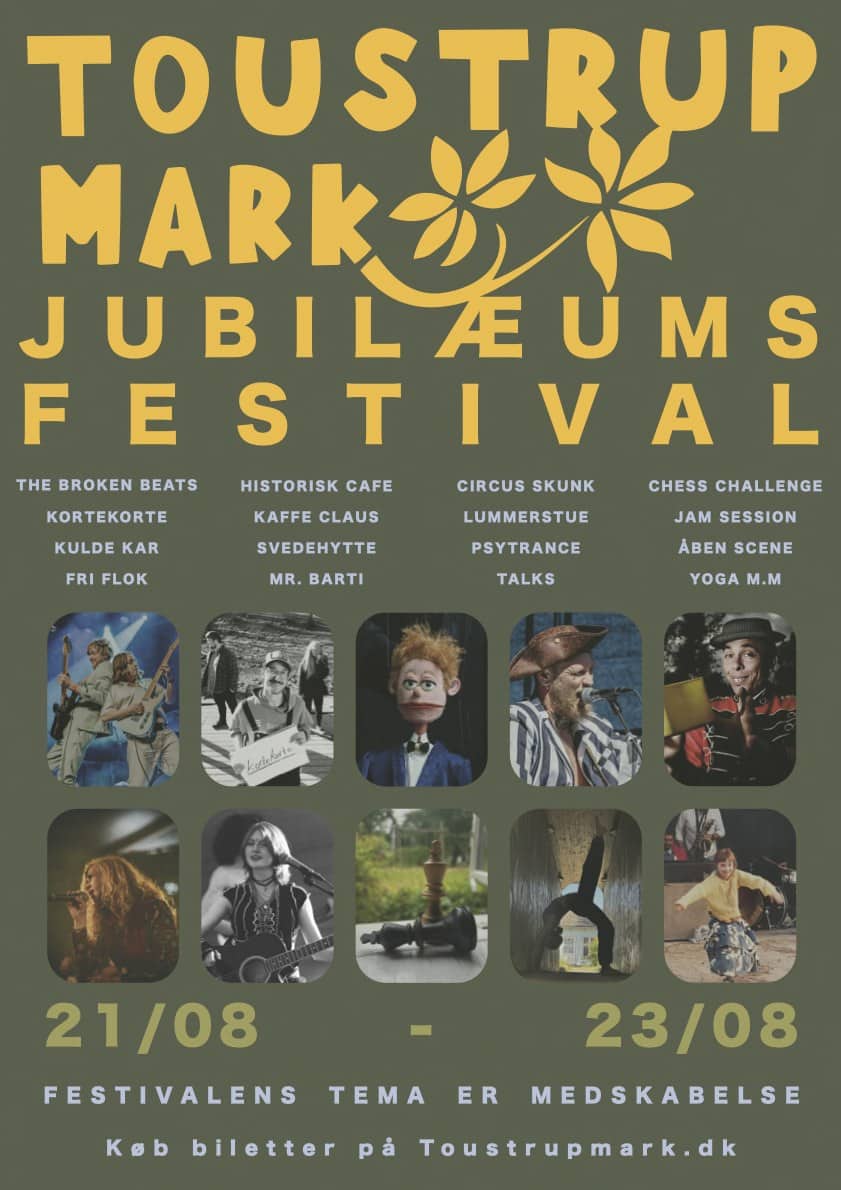 Toustrup Marks Jubilæumsfestival 21.-23. august 2026 — program og kunstnere